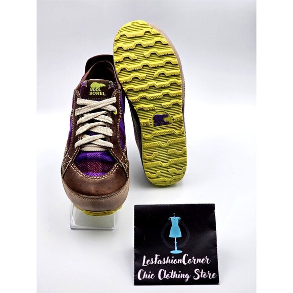 Sorel Women's Purple & Brown Mackenzie Lined Leather Plaid Sneakers Sz 6 379 - Picture 3 of 16